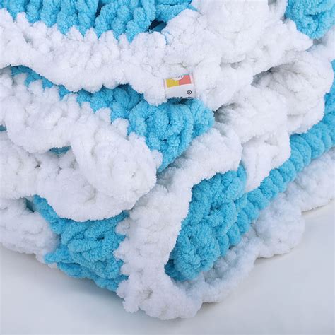 Soft Chenille Granny Square Baby Blanket - Blue, White 2732
