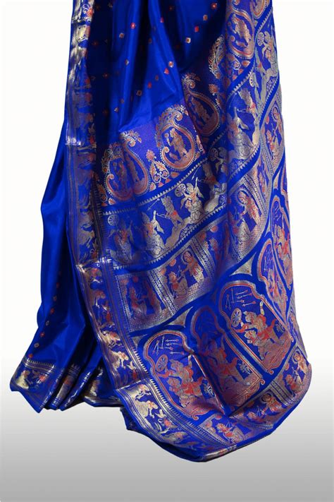 Gold Zari Meena (Tunte Colour/Firoza Colour) Baluchari Saree – living-loom