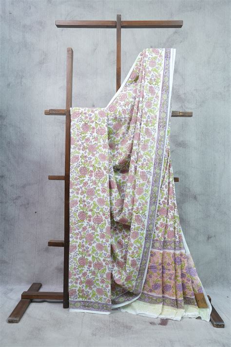 White HBP Cotton Saree - SRWCS2188 | Sayali Rajadhyaksha Sarees