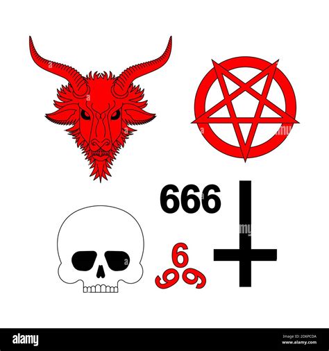 Satanic set. Baphomet Demon goat head. devilish symbol. Devil symbol ...