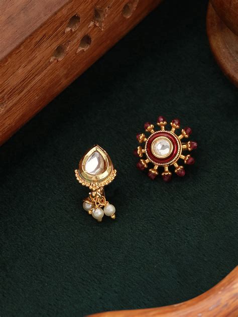 Jazz And Sizzle Set of 2 Gold-Plated Kundan & Stone Studded & Beaded N ...