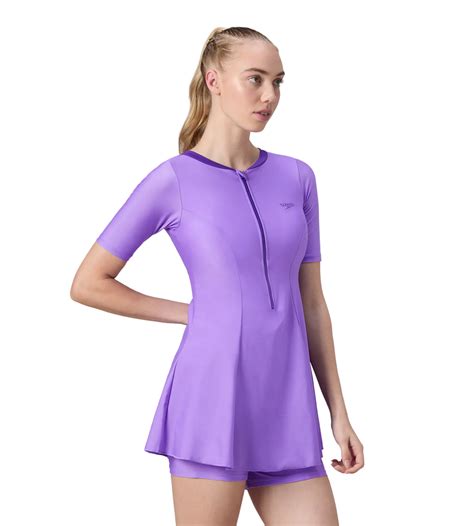 Buy Speedo Women's Endurabrite Short Sleeve Closedback Swimdress With ...