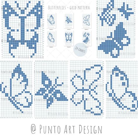 GRID PATTERN 24 CHARTS Butterfly Design Mosaic Crochet Pattern C2C ...