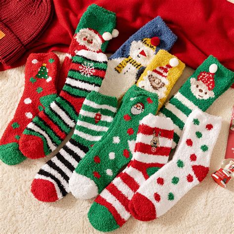 Cute Christmas Fuzzy Cozy Socks for Women, Warm Plush Fun Colorful ...