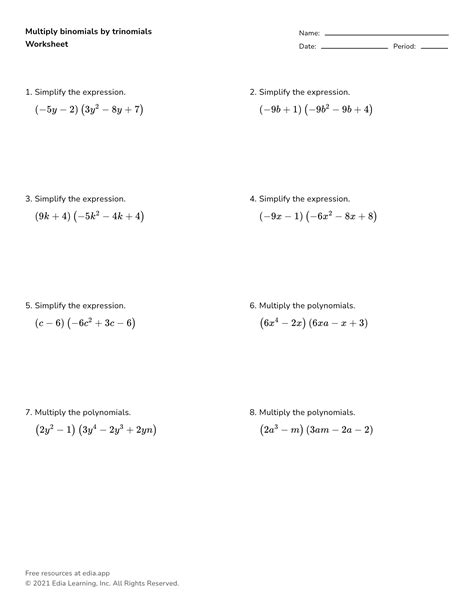 Free polynomial multiplication worksheet, Download Free polynomial ...