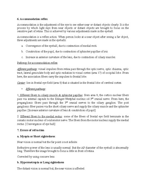 EYE PART II - Lecture notes - 6. Accommodation reflex Accommodation is ...