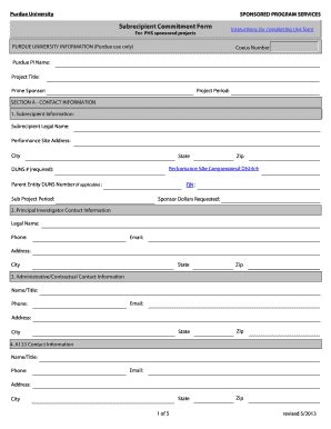 Fillable Online purdue Subrecipient Commitment Form - Purdue University ...