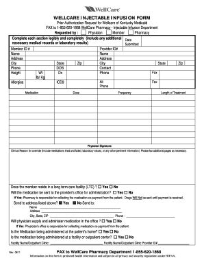 Wellcare Injectable Infusion Form - Fill and Sign Printable Template Online