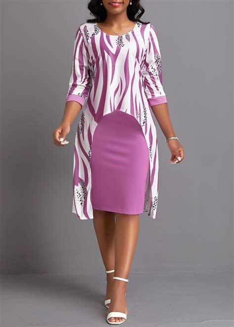 Striped Two Piece Light Purple Bodycon Dress | Women's fashion dresses ...