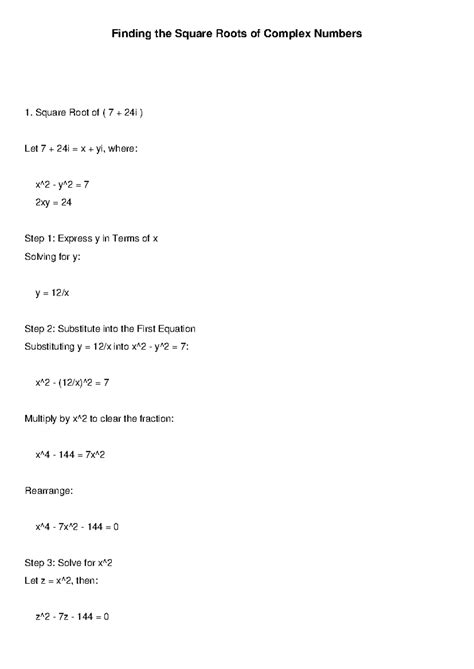 Square Root Complex Numbers: Solving for sqrt(7+24i) and sqrt(-5+12i ...