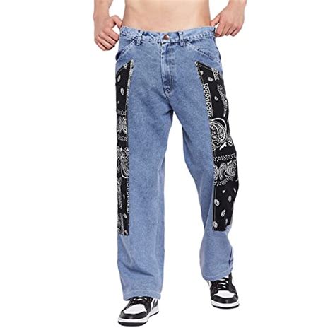 Buy FUGAZEE Men's Blue Contrast Paisley Panel Denim Jeans at Amazon.in