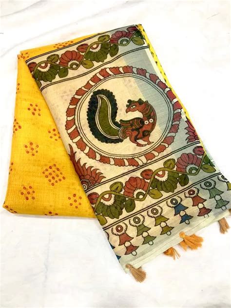 INDIAN LINEN SAREE Yellow Colour Linen Saree (With Unstitched Blouse ...