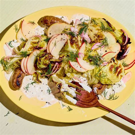 Charred Cabbage With Sausages and Apples Recipe | Bon Appétit