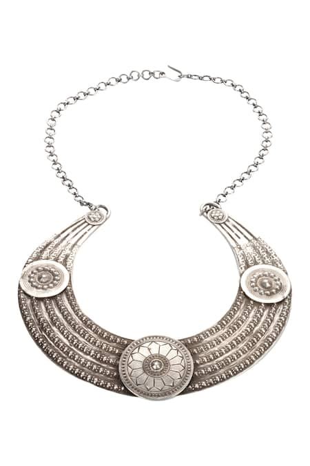 Buy Silver Plated Handmade Floral Carved Choker by Sangeeta Boochra ...