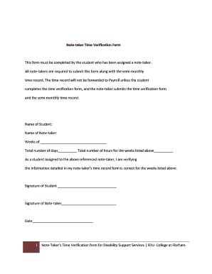 Fillable Online view fdu 1 Note-Taker's Time Verification form for ...