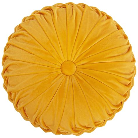 Holan Yellow Pleated Velvet Round Throw Pillow, 16"