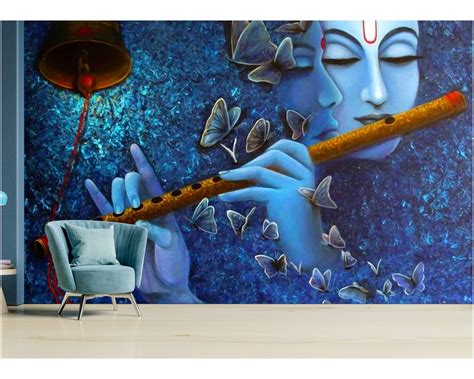 Krishna Playing Flute Customised Wallpaper – Myindianthings