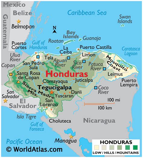 Large Color Map of Honduras - Central American Countries Cities, Large Honduras Map - World Atlas