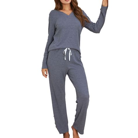 Pajamas for Women Soft Comfy 2-Piece Waffle Knit Set Solid Relaxed-Fit ...