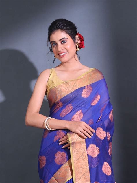 Blue Cotton Handwoven Saree With Nakshi Pattern And Floral Borders ...