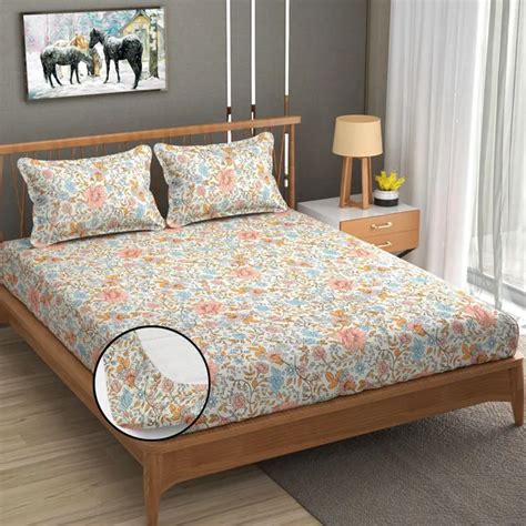Wellnest 220TC Elastic Fitted 100% Cotton Feel Printed King Size Double ...