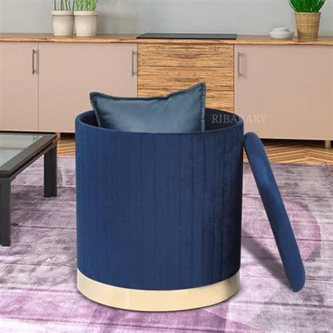 RIBAVARY® Set of 2 Luxurious Storage Ottoman, Round Ottoman with ...