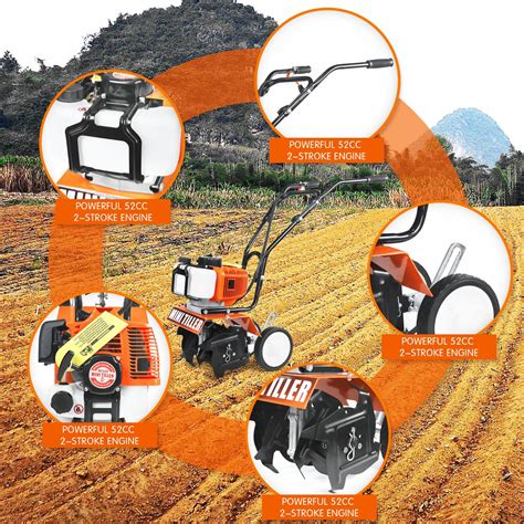 Buy 52CC 2 Stroke Mini Tiller Cultivator Gas Powered Rototiller Garden ...