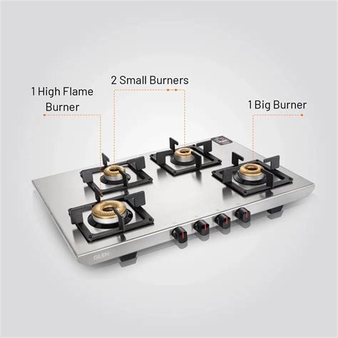 Glen 4 Burner Ultra Tuff Stainless Steel LPG Gas Stove | Silver | Forg ...