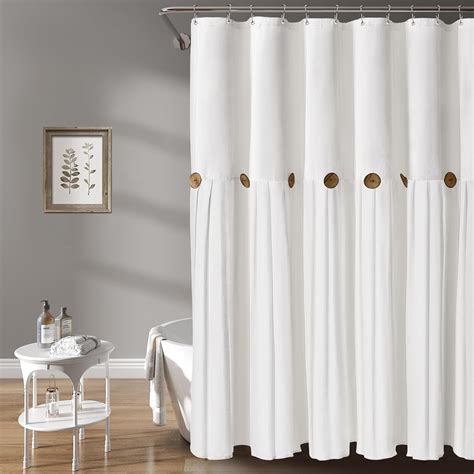 Awellife Farmhouse White Shower Curtain Button Linen Textured Woven ...