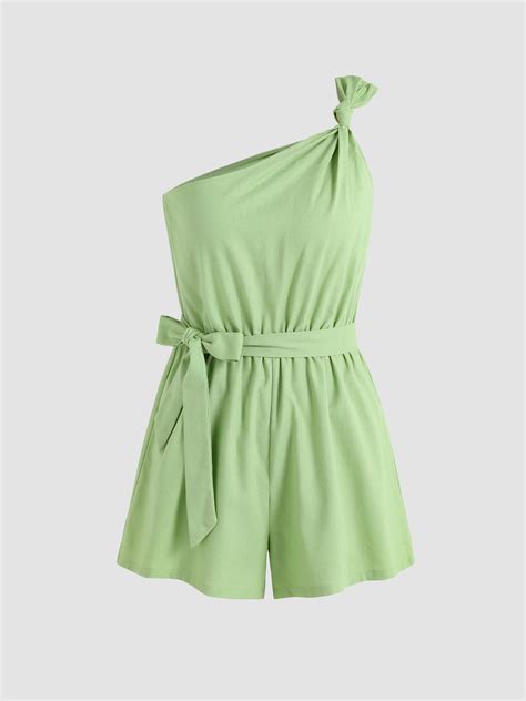 Solid One Shoulder Knotted Romper For Date
