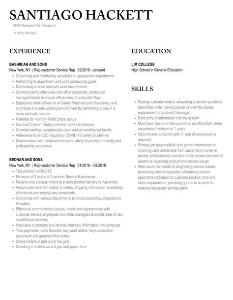 Customer Service Rep Resume Sample 的图像结果