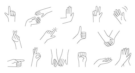 Line hand gestures set vector icons in a cute hand drawn style perfect ...
