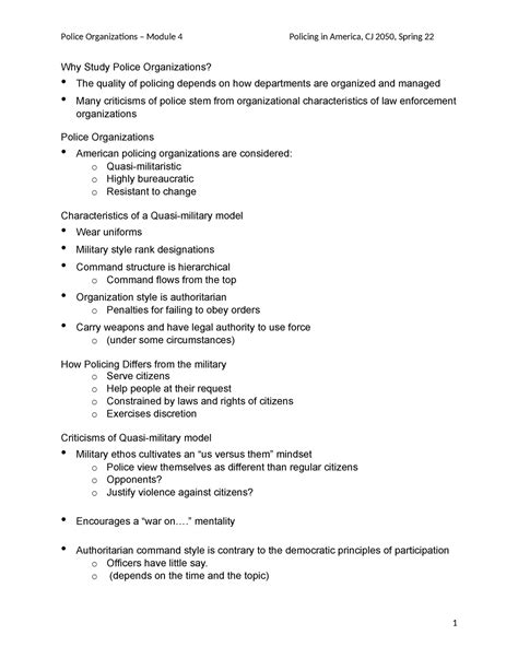 Ch 4 Study Guide - These are lecture notes from a Policing In America ...