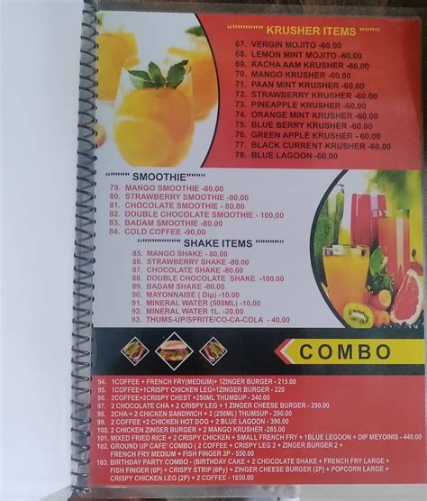 Menu at Ground Up Cafe, Kolkata