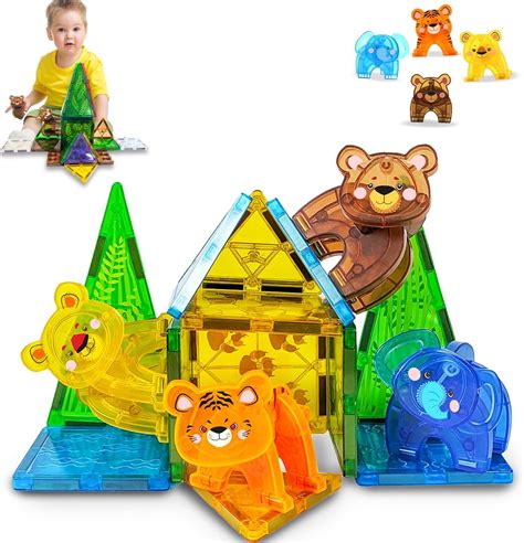 Wembley Magnetic Building Tiles Jungle Safari Construction Set for Kids ...
