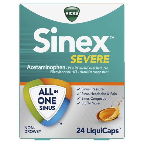 Vicks Sinex Severe Sinus Pressure, Pain, Congestion LiquiCaps, 24 ct - Walmart.com - Walmart.com