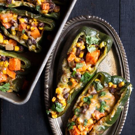 Stuffed Poblano Peppers with Black Bean, Corn & Sweet Potato ...
