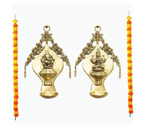 Buy BRACOP Metal Ganesha Brass Hanging Diya Wall Oil Lamp Puja Idol ...