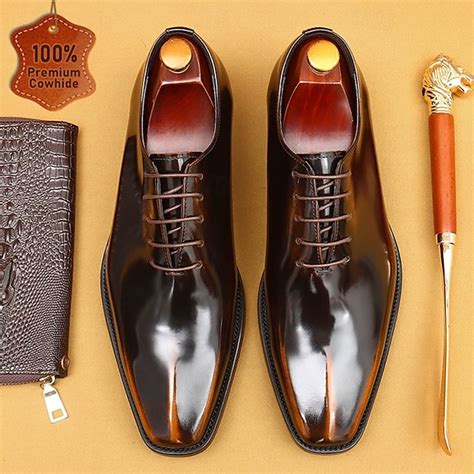Men's Premium Cowhide Patent Leather Oxford Shoes - Formal Business ...