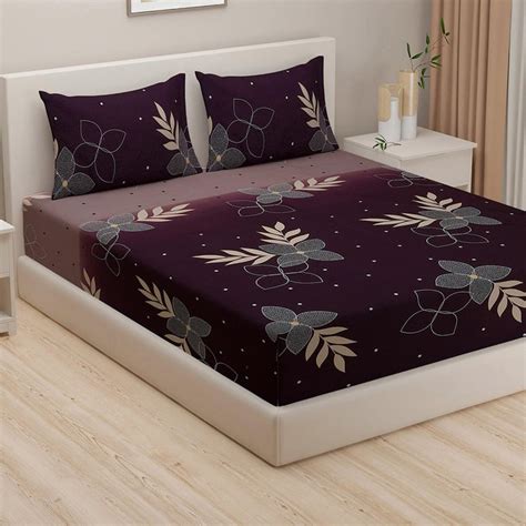 Buy SWAYAM Zinnia Brown Printed Cotton Super King Bedsheet Set ...