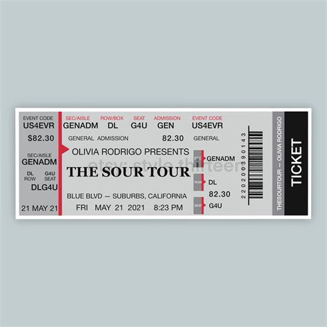 Olivia Rodrigo Sour Tour Ticket Sticker | Etsy