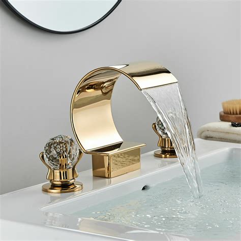 Gold Widespread Waterfall Bathroom Sink Faucet 2 | Ubuy India