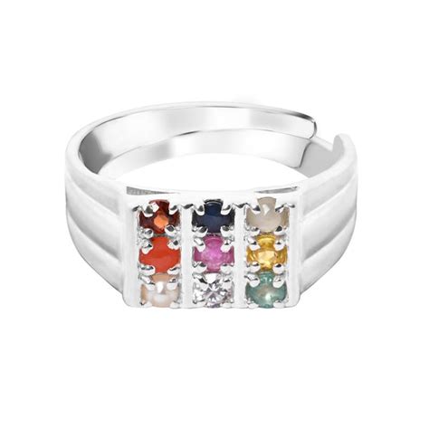 Buy Natural Certified Silver Navratna Rings Online by CLARA