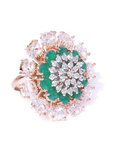 Buy Priyaasi Gold-Plated Green and White Cubic Zirconia-Studded Floral ...