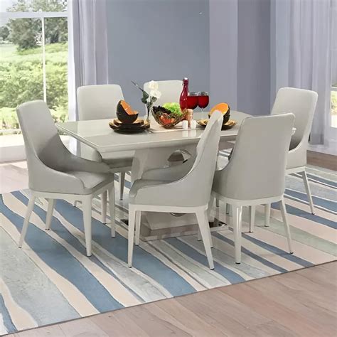 Royaloak Tivoli Italian Glass 6 Seater Dining Table Set with Chairs ...