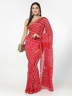 Buy KISHORI Women Silk Bandhani and Zari Weaving Saree with Unstitched ...
