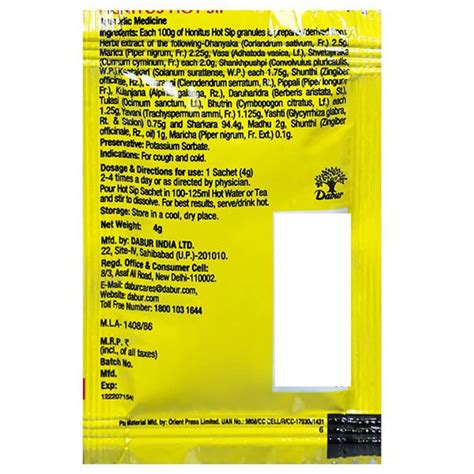 Buy DABUR HONITUS HOT SIP GRANULE 4 G Online & Get Upto 60% OFF at ...