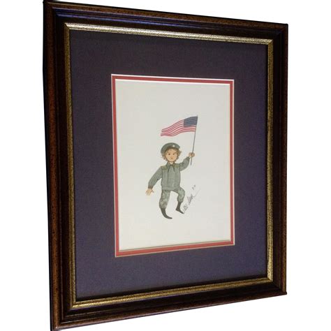 P Buckley Moss Army Boy Holding American Flag Rare Limited Edition Print Signed by Listed Artist ... - P Buckley Moss Rare Prints