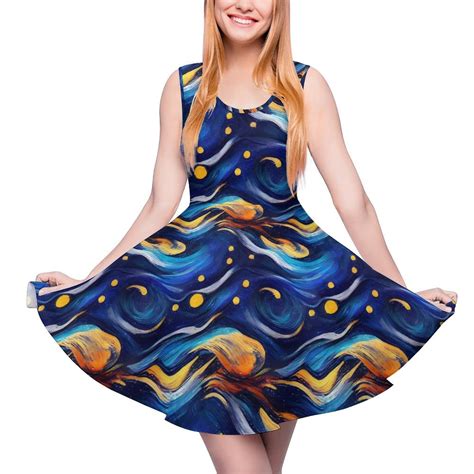 Abstract Starry Night Dress Night Club Dresses Sleeveless Streetwear ...