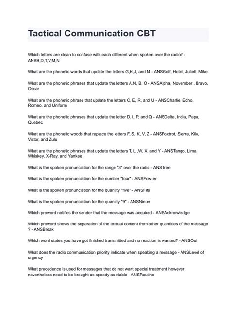 Tactical Communication CBT Questions and answers rated A+ 2024/2025 ...